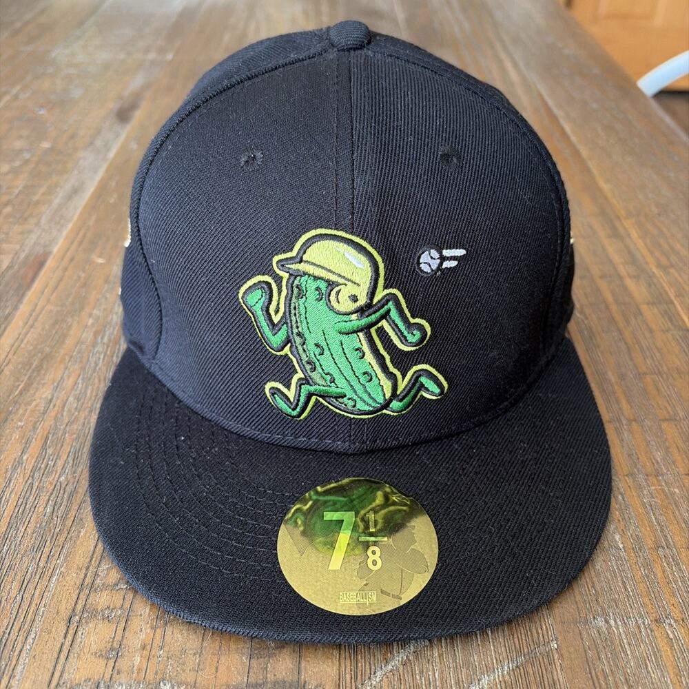 Baseballism Hat Cap Pickle Baseball Bread Fitted Size 7 1/8 Black
